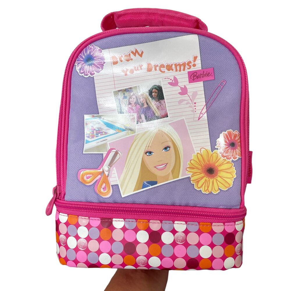 Barbie Draw Your Dreams Thermos Lunch Bag Dual Compartment Vtg 2006 Soft Side